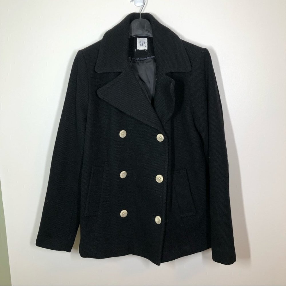 Gap Black  Wool Classic Pea Coat‎ Size Medium Tall